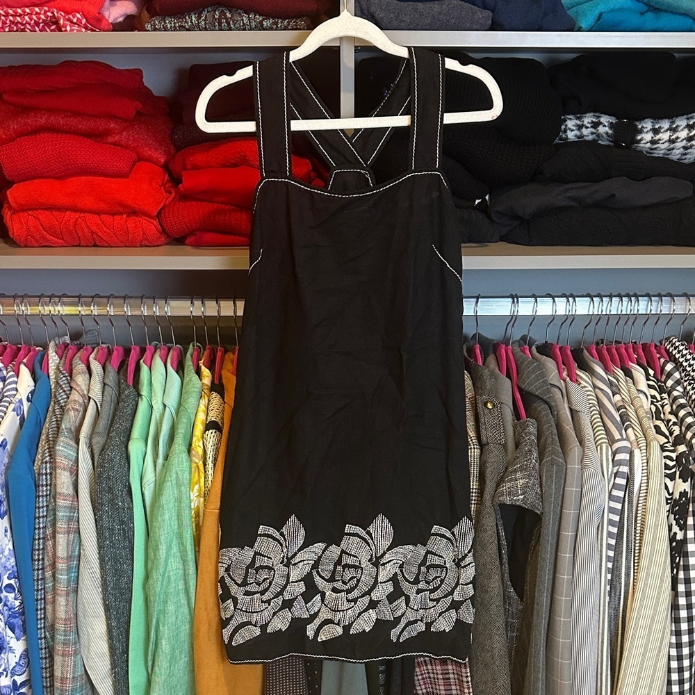 Max Studio black/white embroidered sleeveless linen blend dress size S